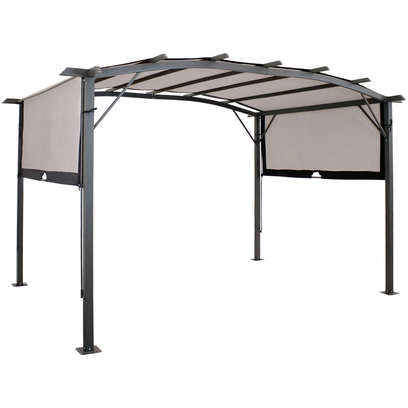 Sunnydaze 9x12 Foot Metal Arched Pergola with Retractable Canopy