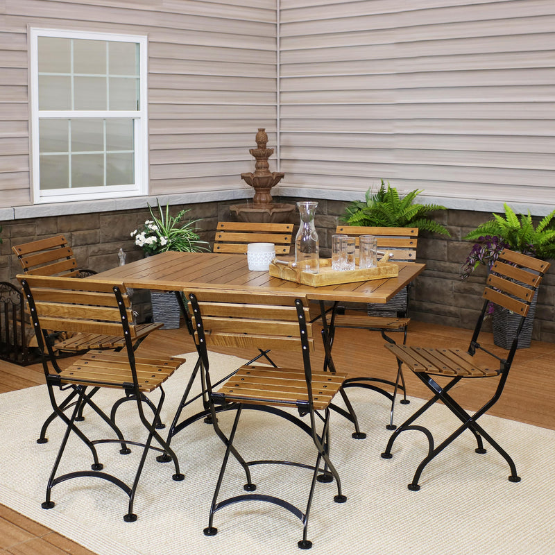 Sunnydaze Essential European Chestnut Wood 7-Piece Folding Table and Chairs Set