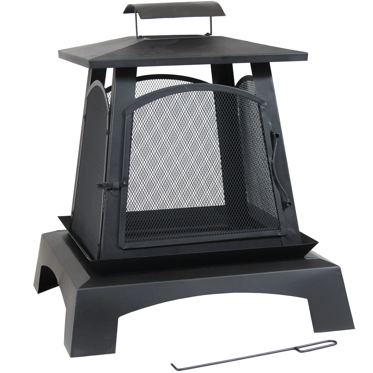 Sunnydaze Pagoda Style Steel with Black Finish Outdoor Fireplace - 32