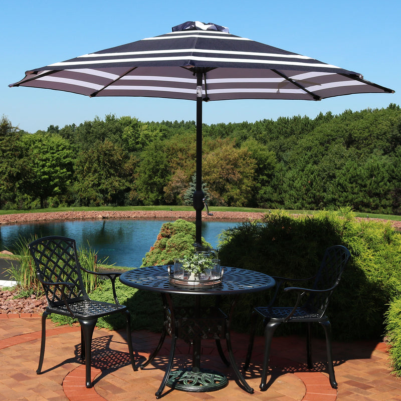 Sunnydaze Striped 9' Patio Umbrella with Push Button Tilt & Crank