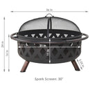 Sunnydaze Black Crossweave Wood Fire Pit with Cover, Spark Screen, Grate, and Poker