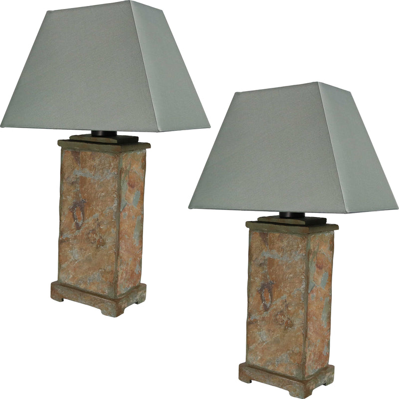 Sunnydaze Indoor/Outdoor Natural Slate Table Lamp - Neutral Colors - 24-Inch - Set of 2
