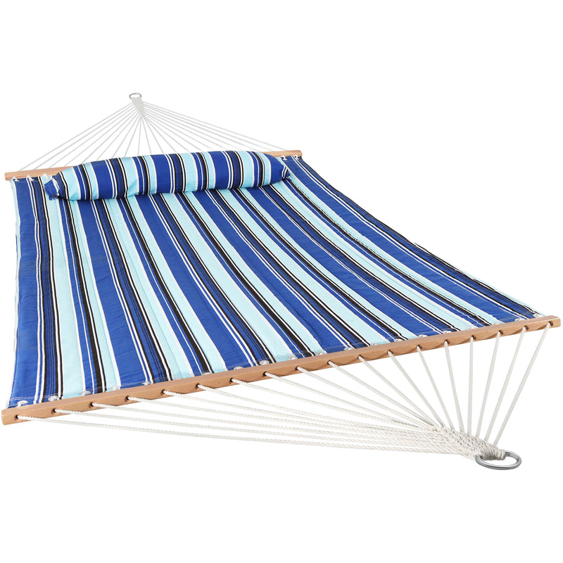 Sunnydaze Quilted 2-Person Hammock and Universal Blue Steel Stand Catalina Beach