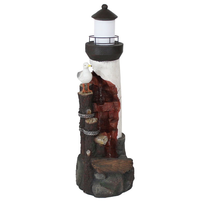 Sunnydaze Gull's Cove Outdoor Lighthouse Water Fountain with LED Light - 36-Inch