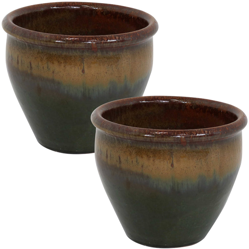 Sunnydaze Set of 2 Chalet High-Fired Glazed Ceramic Planter