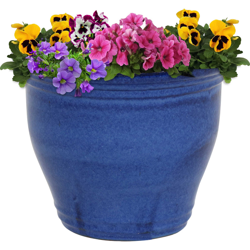 sunnydaze ceramic indoor/outdoor planter Studio Ceramic Indoor/Outdoor Planter - Imperial Blue