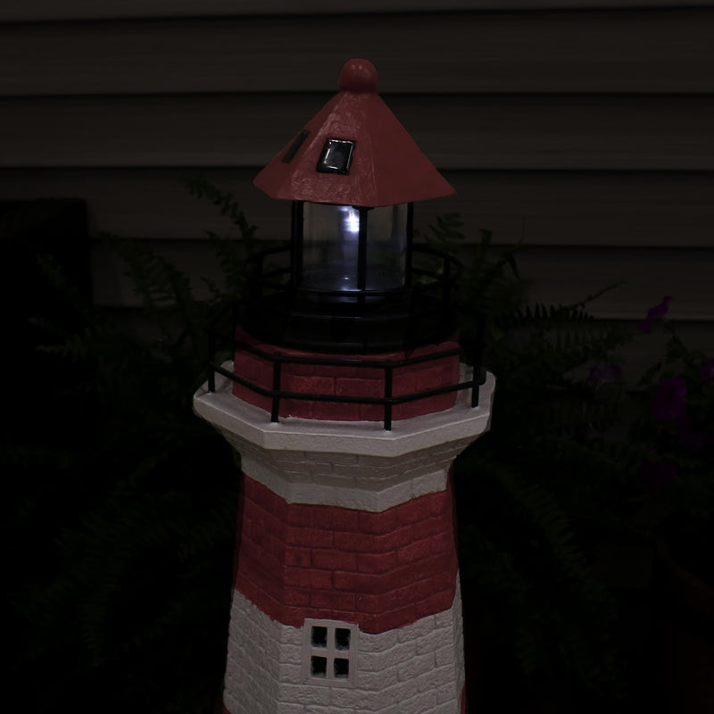 Sunnydaze Solar Striped LED Lighthouse Outdoor Decor - 36"