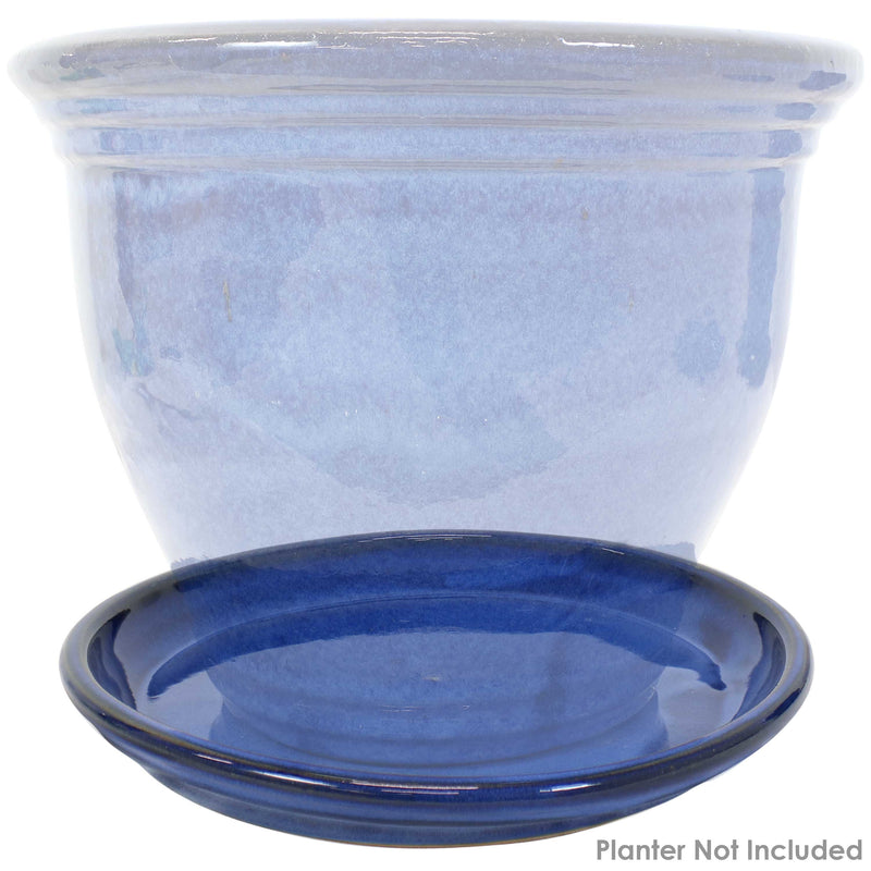 blue ceramic plant pot saucers Sunnydaze Set of 4 Glazed Ceramic Planter Saucers - Imperial Blue