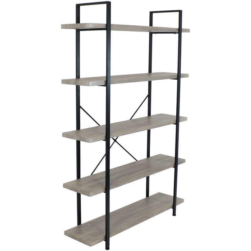 Sunnydaze 5-Tier Bookshelf - Industrial Style with Freestanding Open Shelves & Veneer Finish