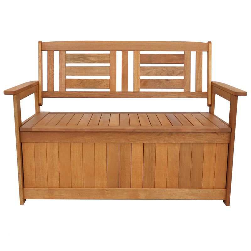 Sunnydaze Meranti Wood Outdoor Storage Bench with Teak Oil Finish - 47"