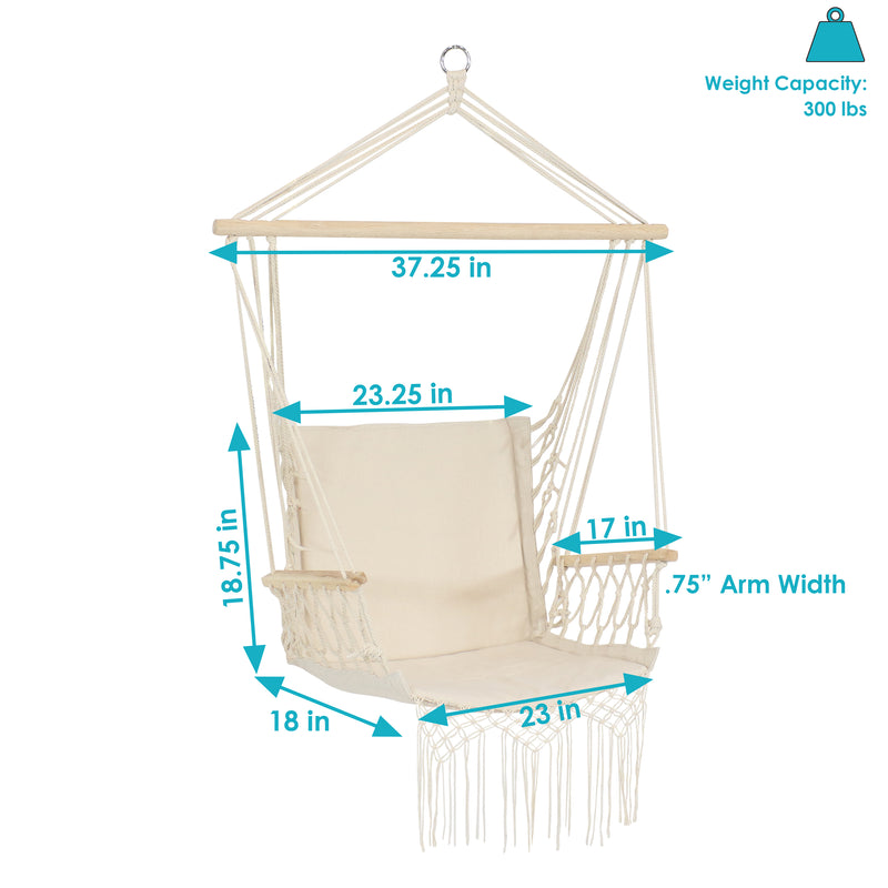 Sunnydaze Outdoor Polycotton Hammock Chair with Armrests - Natural