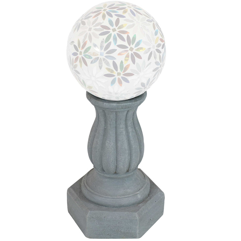 Sunnydaze Contemporary Pillar Indoor/Outdoor Gazing Globe Stand - Travertine