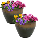 Sunnydaze Set of 2 Chalet High-Fired Glazed Ceramic Planters