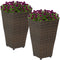 Sunnydaze Polyrattan Tall Square Planter - Brown - Set of 2