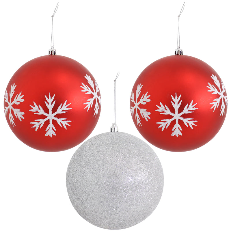 Sunnydaze 3ct 6" Sparkle and Shine Christmas Ball Ornament Set - Red and Silver