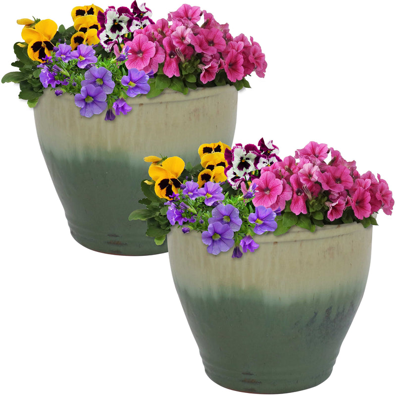 Sunnydaze Set of 2 Studio Glazed Ceramic Planters