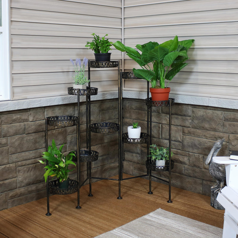 bronze indoor plant stand Sunnydaze Decor 10-Tier Bronze Steel Indoor/Outdoor Folding Flower Plant Stand