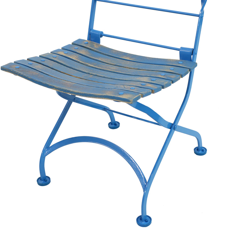 Sunnydaze Cafe Couleur Folding Chestnut Wooden Folding Bistro Chair - Blue