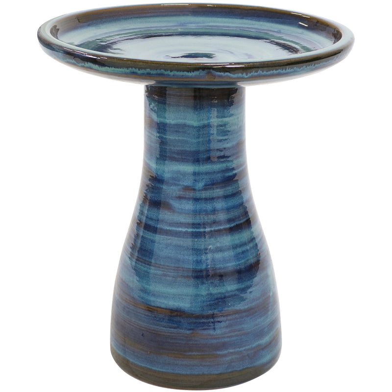 Sunnydaze Simply Elegant Ceramic Outdoor Classic Bird Bath - High-Fired, Hand-Painted, UV and Frost Resistant Finish - Patio, Lawn, Garden Decorative Birdbath - Galaxy Blue