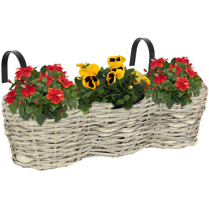 Sunnydaze Round Polyrattan 3-Section Over-the-Rail Planter