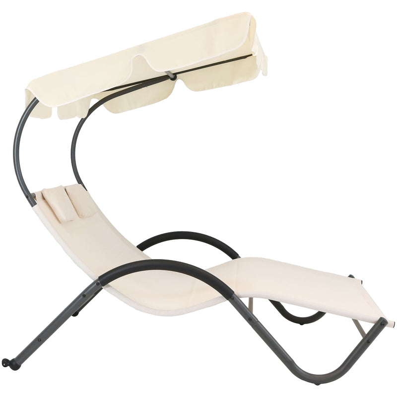 Sunnydaze Double Chaise Lounge with Canopy and Headrest Pillow Beige