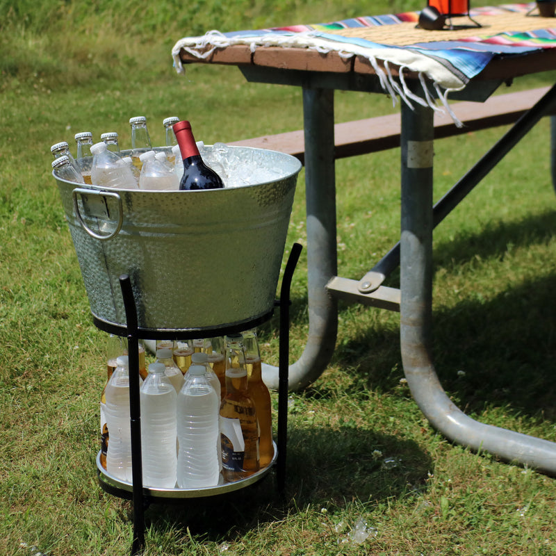 Sunnydaze Pebbled Galvanized Steel Ice Bucket Drink Cooler with Stand