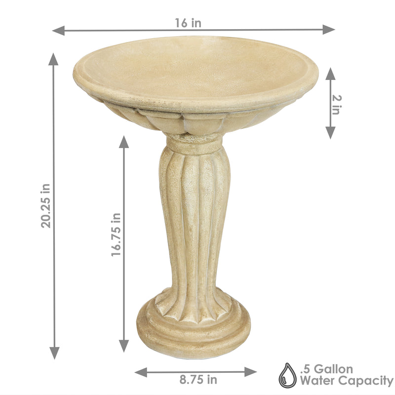 Sunnydaze Grecian Garden Reinforced Concrete Bird Bath - 16"