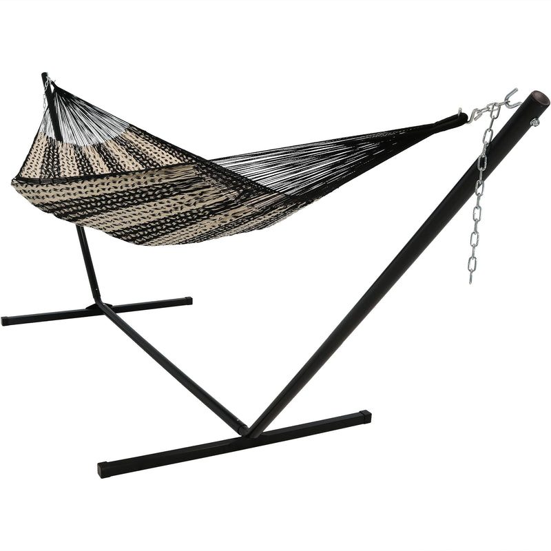 Sunnydaze Hand-Woven XXL Thick Cord Mayan Family Hammock with 15 Foot Stand, 400 Pound Capacity