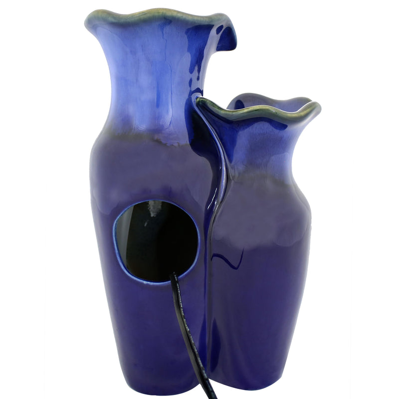 Sunnydaze Blue Glazed Pitchers Ceramic Tabletop Fountain - 11"