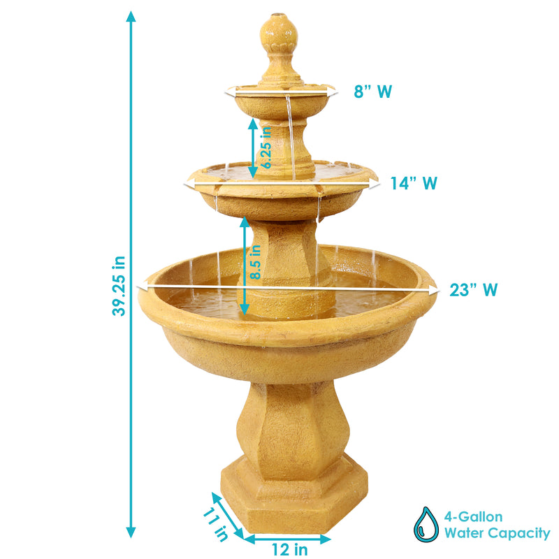 Sunnydaze Tropical 3-Tier Garden Water Fountain - 40" H