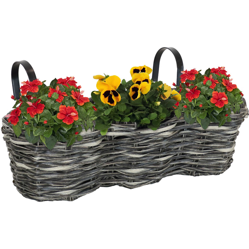 Sunnydaze Round Polyrattan 3-Section Over-the-Rail Planter