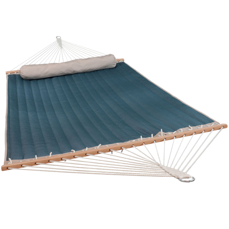 Sunnydaze Quilted Double Fabric 2-Person Hammock with Spreader Bars & Pillow