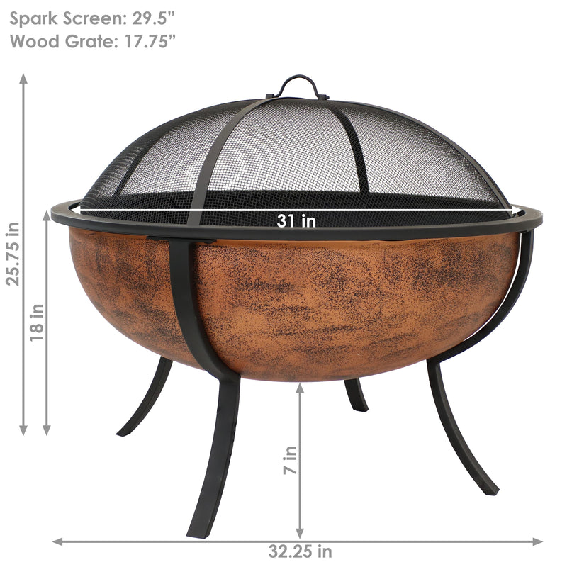 Sunnydaze Copper Raised Outdoor Fire Pit Bowl with Spark Screen - 32"