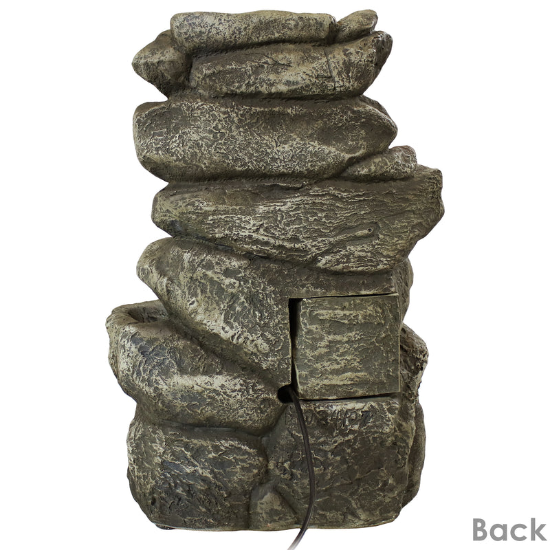 Sunnydaze 6-Tier Stone Falls Indoor Tabletop Fountain with LED Light - 15"