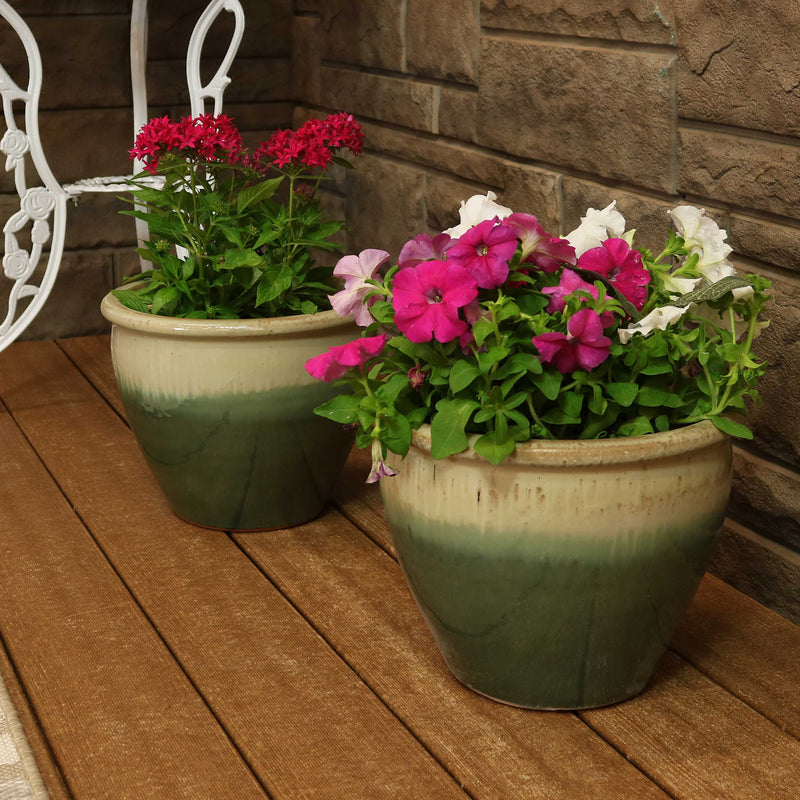 Sunnydaze Set of 2 Chalet High-Fired Glazed Ceramic Planters