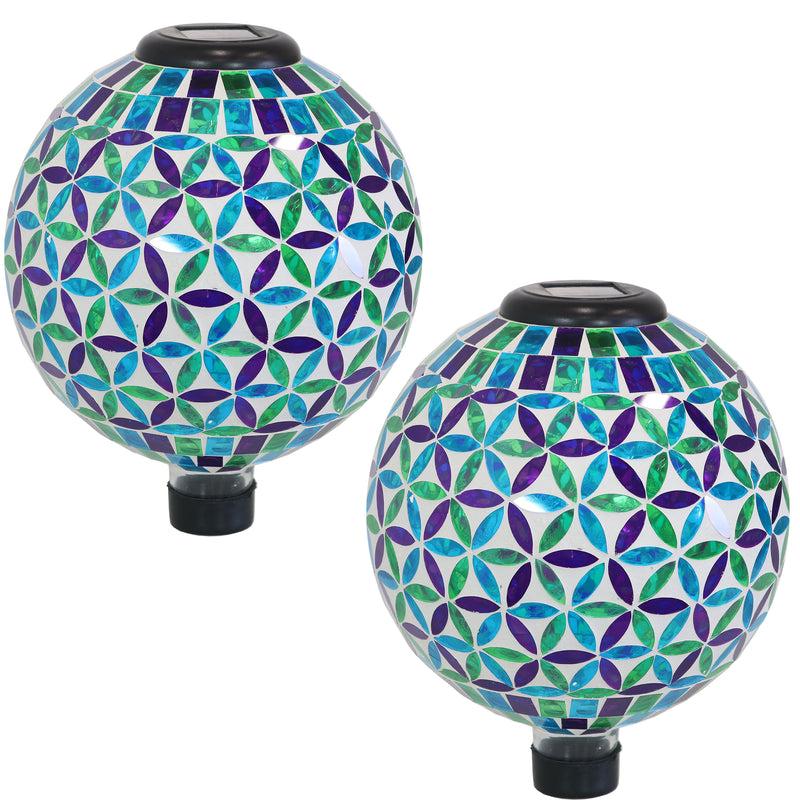 Sunnydaze Cool Blooms Glass Mosaic Gazing Globe with Solar Light - Set of 2 - 10-Inch