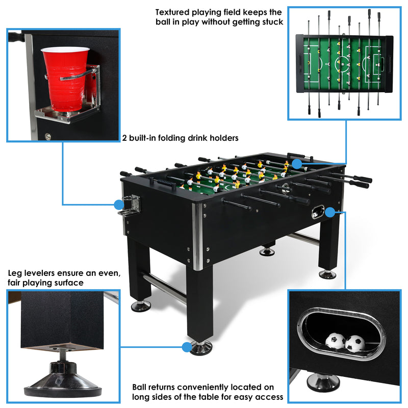 Sunnydaze 55" Foosball Game Table with Drink Holders