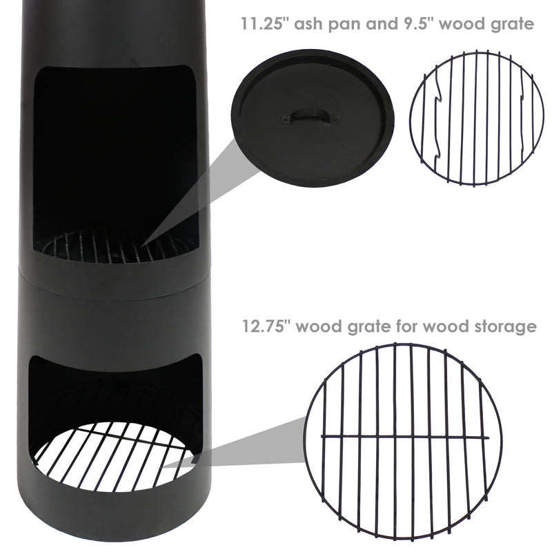 Sunnydaze Steel Outdoor Chiminea Fire Pit with Built-In Log Storage - 49"