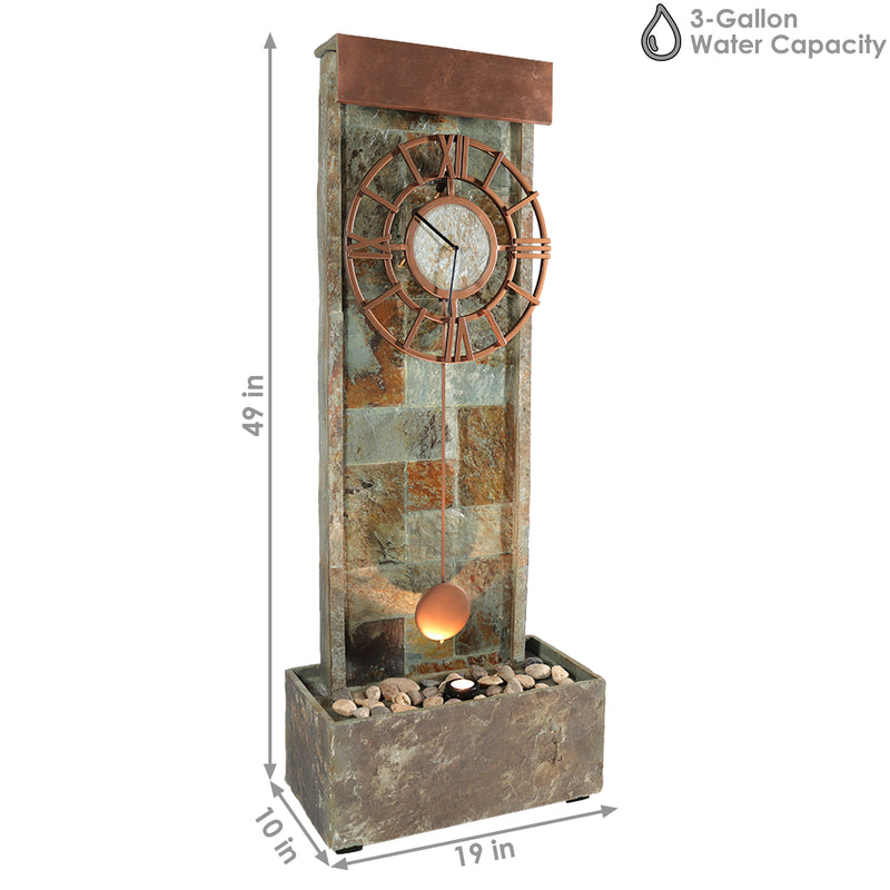 Sunnydaze Slate Indoor/Outdoor Fountain with Clock and Halogen Light