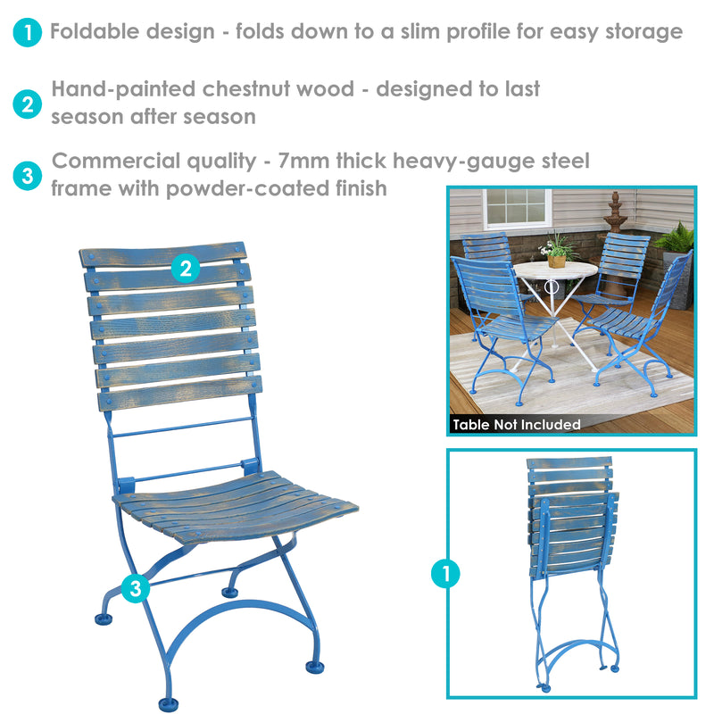 Sunnydaze Cafe Couleur Folding Chestnut Wooden Folding Bistro Chair - Blue