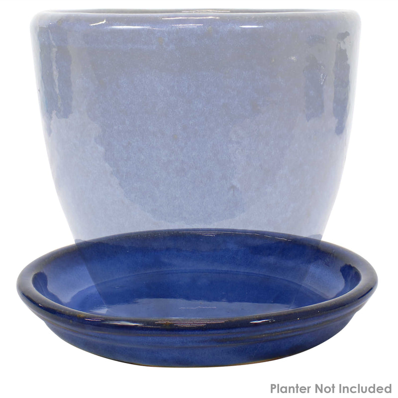 blue planter with saucer Sunnydaze Set of 4 Glazed Ceramic Planter Saucers - Imperial Blue
