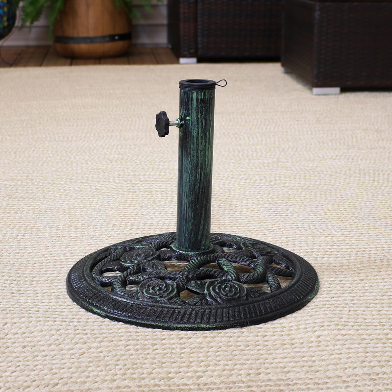 Sunnydaze Rose Blossom Cast Iron Patio Umbrella Base - 16" Diameter