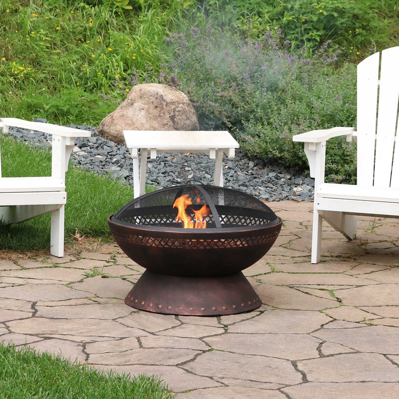 Sunnydaze Chalice Steel Fire Pit with Spark Screen - Copper - 25"