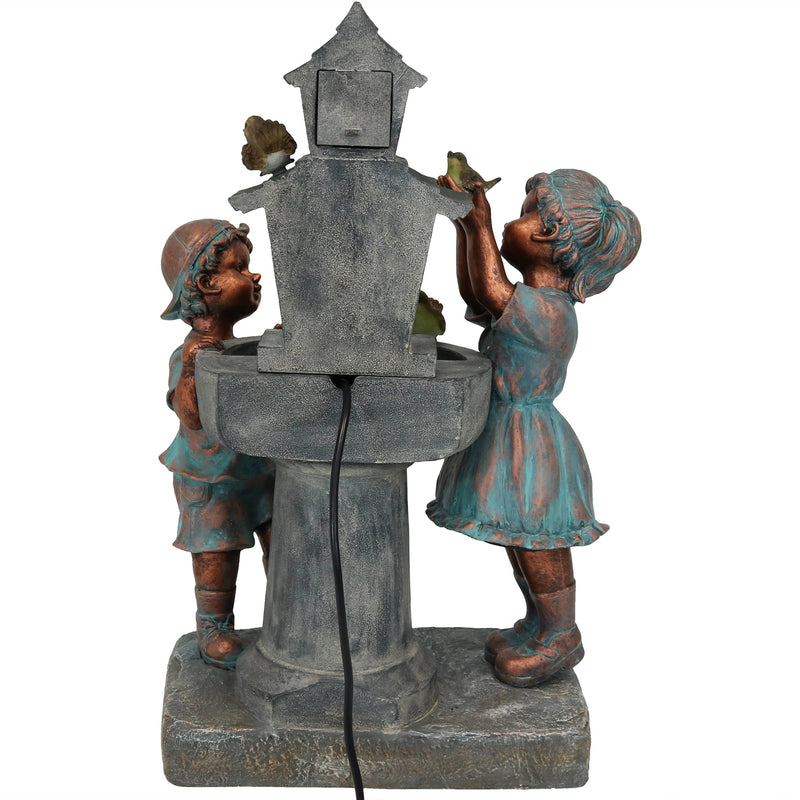 Sunnydaze Boy and Girl with Birds at Birdbath Outdoor Fountain - 30"