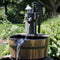 Sunnydaze Country 2-Tier Wood Barrel Water Fountain with Hand Pump