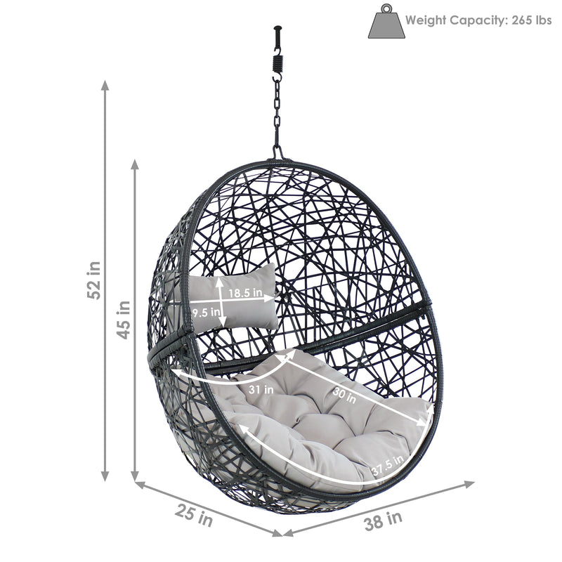 Sunnydaze Jackson Outdoor Hanging Resin Wicker Egg Chair with Cushion