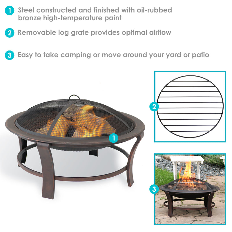 Sunnydaze Steel Elevated Outdoor Fire Pit Bowl with Spark Screen - 29"