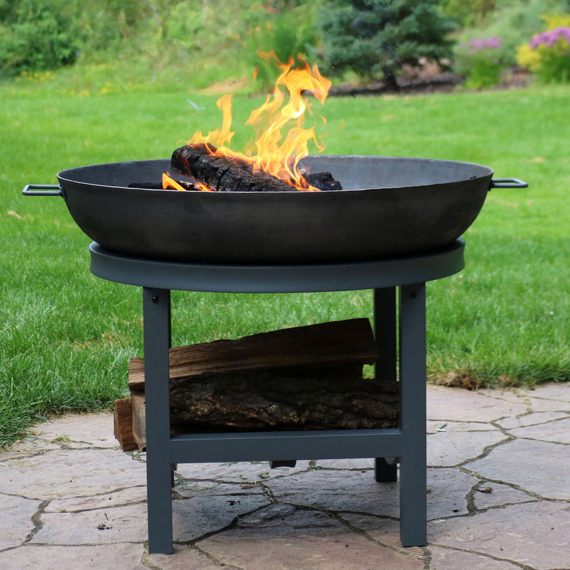 Sunnydaze 30" Cast Iron Fire Pit with Built-In Log Rack