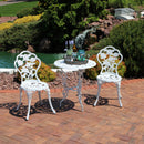 Sunnydaze 3-Piece White Flower Designed Cast Aluminum Bistro Set