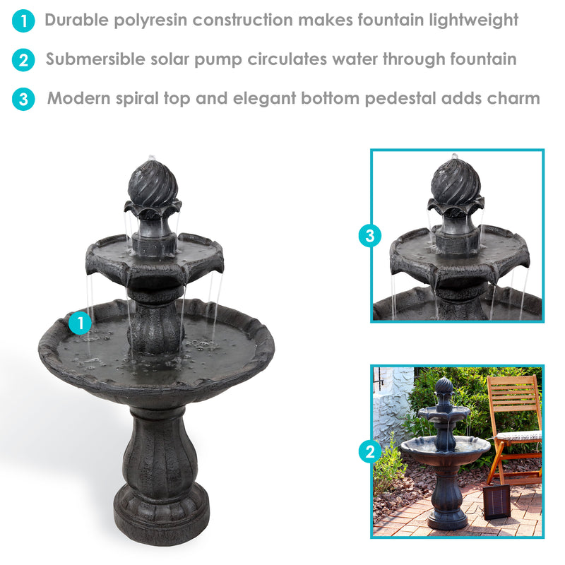 Sunnydaze 2-Tier Solar Outdoor Water Fountain with Battery Backup
